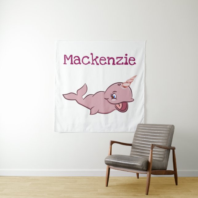Narwhal Pink | Girly Kawaii Chibi Cartoon Custom Tapestry (In Situ)