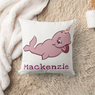 Narwhal Pink Girly Kawaii Chibi Cartoon Custom Throw Pillow