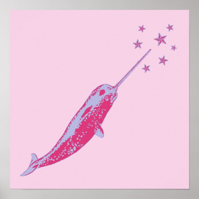 Narwhal pink wall art poster print (Front)