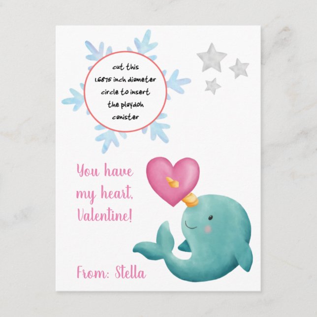 Narwhal play doh Valentine gift card (Front)
