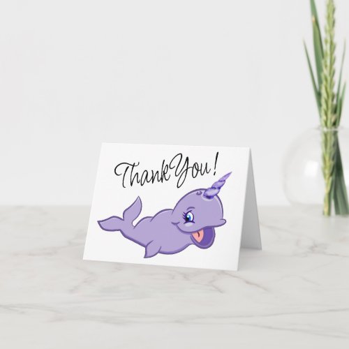 Narwhal Purple  Lavender Magical Sea Unicorn Thank You Card