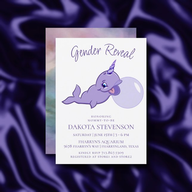 Narwhal Purple | Lilac Magical Sea Bubble Gum Invitation (Creator Uploaded)