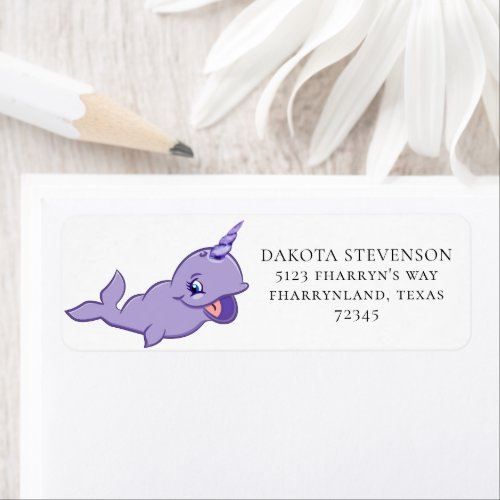 Narwhal Purple  Lilac Magical Sea Unicorn Address Label