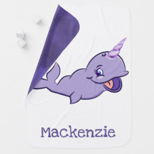 Narwhal Purple Lilac Magical Sea Unicorn Custom Baby Blanket