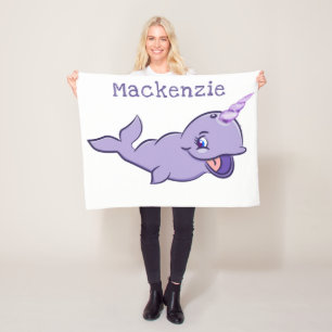 Narwhal Purple Lilac Magical Sea Unicorn Custom Fleece Blanket