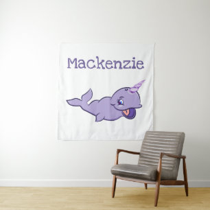 Narwhal Purple Lilac Magical Sea Unicorn Custom Tapestry