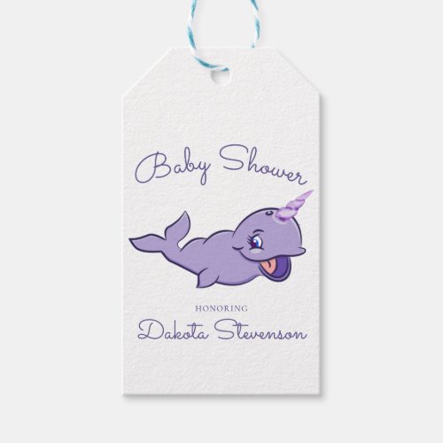 Narwhal Purple  Lilac Magical Sea Unicorn Shower Gift Tags