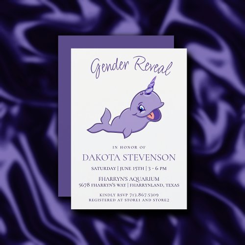 Narwhal Purple  Violet Magical Sea Unicorn Shower Invitation