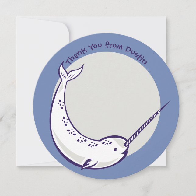 Narwhal Round Flat Panel Kids Thank You Cards (Front)