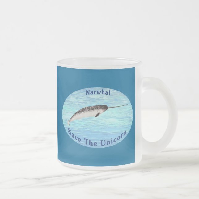 Narwhal - Save The Unicorn Frosted Glass Coffee Mug (Right)
