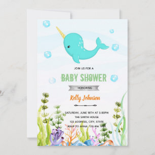 Narwhal shower birthday invitation