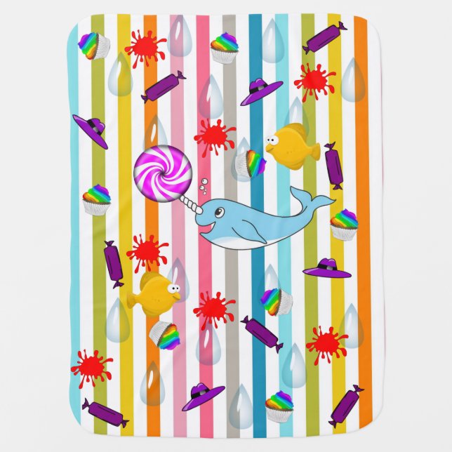 Narwhal Stripe Baby Blanket (Front)
