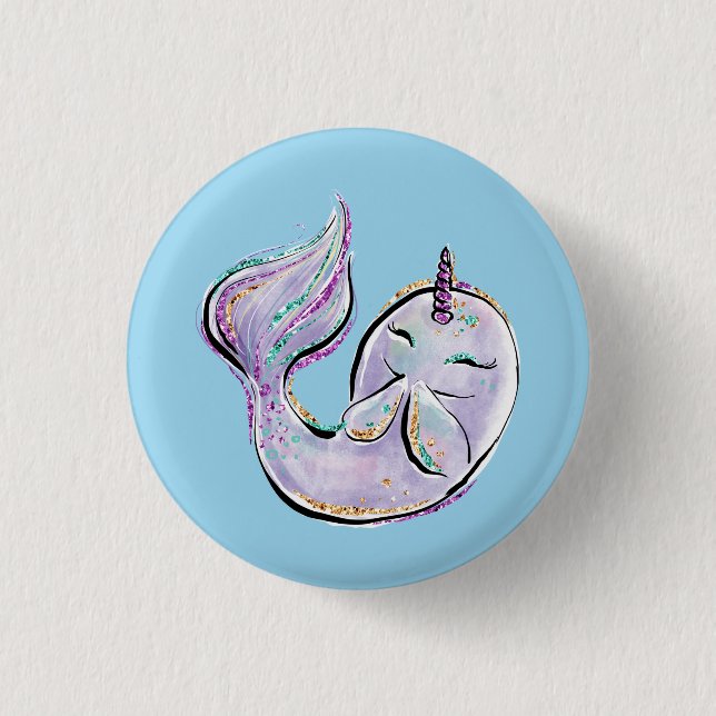 Narwhal The Unicorn Whale Button (Front)