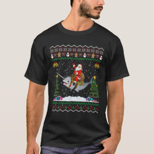 Narwhal Ugly Xmas Gift Santa Riding Narwhal Christ T-Shirt