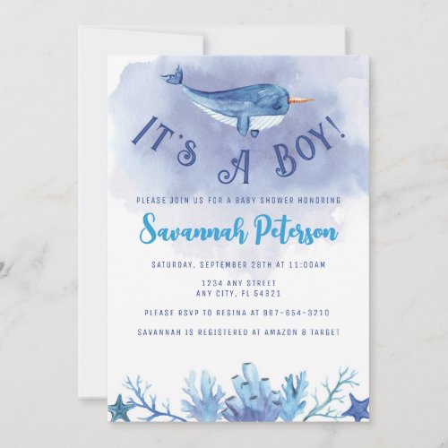 Narwhal Under the Sea Baby Shower Invitation