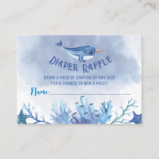 Narwhal Under the Sea Diaper Raffle Enclosure Card (Front)