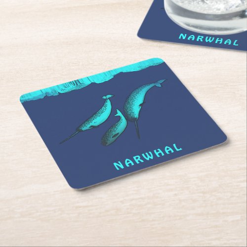 Narwhal Under The Square Paper Coaster