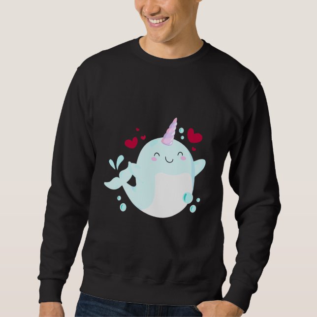 Narwhal Unicorn Love Heart Narwhale Sea Animals Fi Sweatshirt (Front)