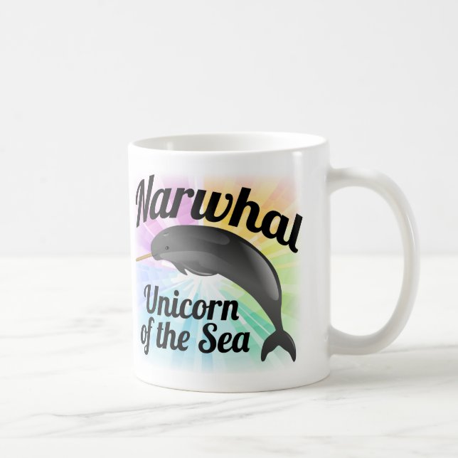 Narwhal Unicorn of the Sea, Cute Rainbow Coffee Mug (Right)