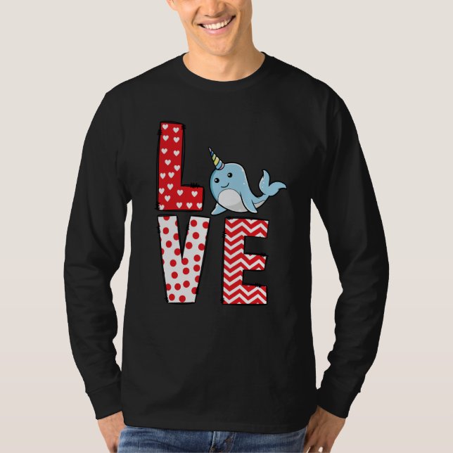 Narwhal Valentines Day Love Valentine Cute Hearts T-Shirt (Front)
