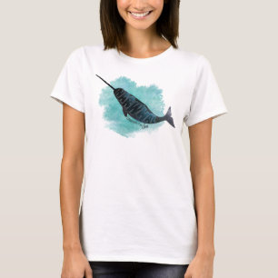 Narwhal, Watercolor Ocean Heart T-Shirt