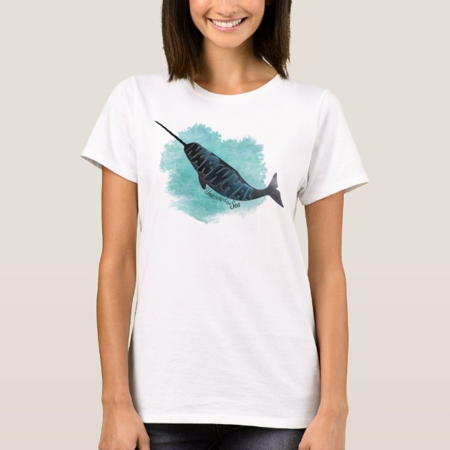 Narwhal, Watercolor Ocean Heart T-Shirt (Front)