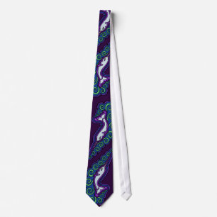 Narwhal Waves Celtic Style Colorful Ink Drawing Tie