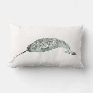 Narwhal whale watercolor lumbar pillow