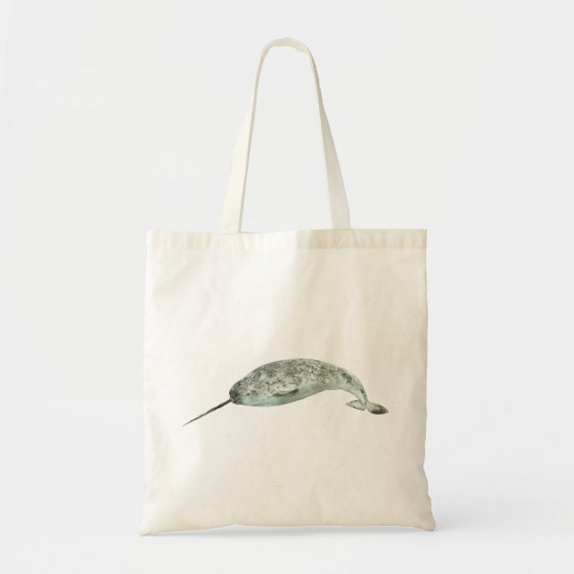 Narwhal whale watercolor tote bag (Front)