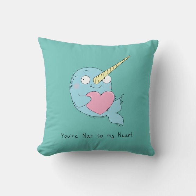 Narwhal with Heart Valentine’s Day Pillow (Front)