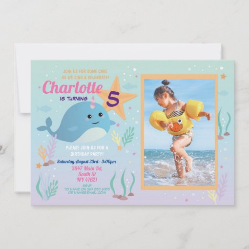 Narwhale Birthday Party Pool Beach Photo Narwhal Invitation | Zazzle