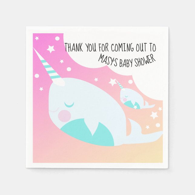 Narwhale Ombre Baby Shower Ombré Napkins (Front)