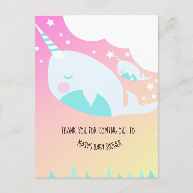 Narwhale Ombre Baby Shower Ombré   Postcard (Front)