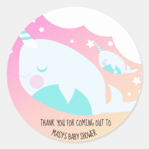 Narwhale Ombre Baby Shower Thank You Classic Round Sticker