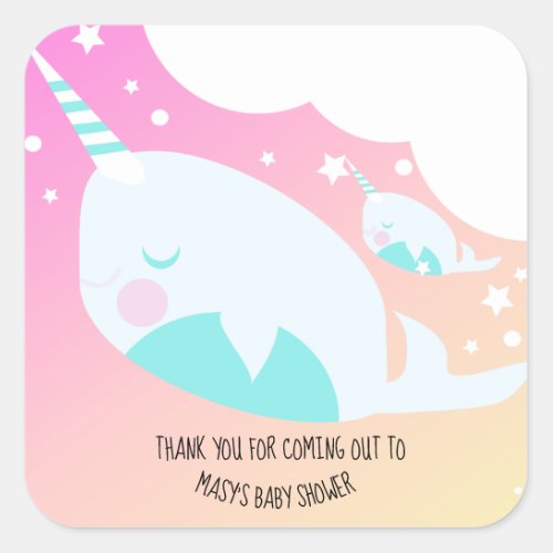 Narwhale Ombre Baby Shower Thank You  Square Sticker