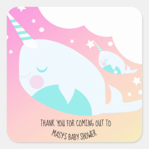 Narwhale Ombre Baby Shower Thank You Square Sticker
