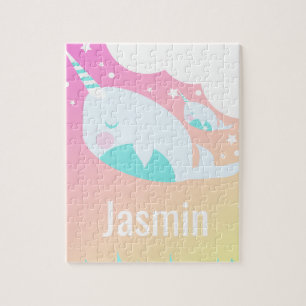 Narwhale Rainbow Gradient Magical Kids Jigsaw Puzzle