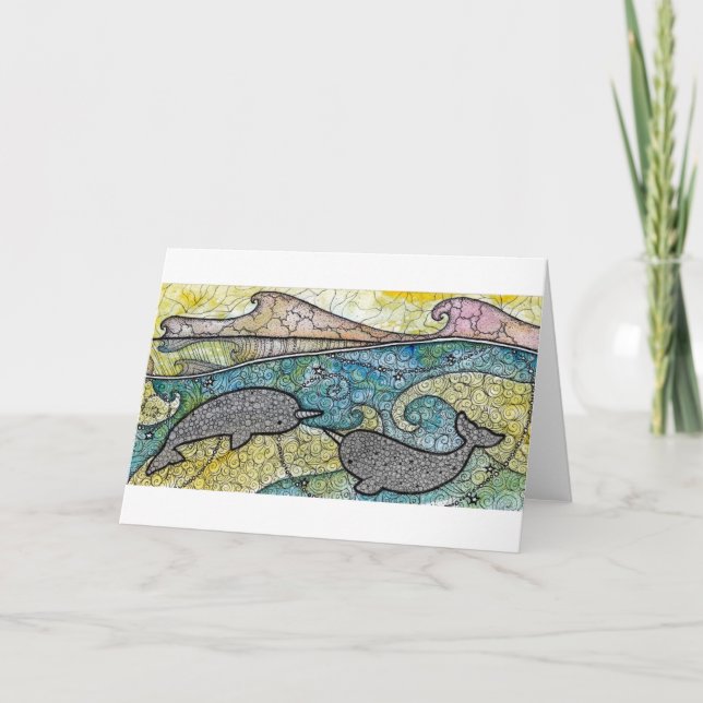 Narwhals Illustrated Greeting Card, Blank Card (Front)