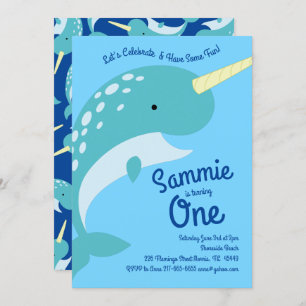 Narwhals Ocean 1st Birthday Invitations