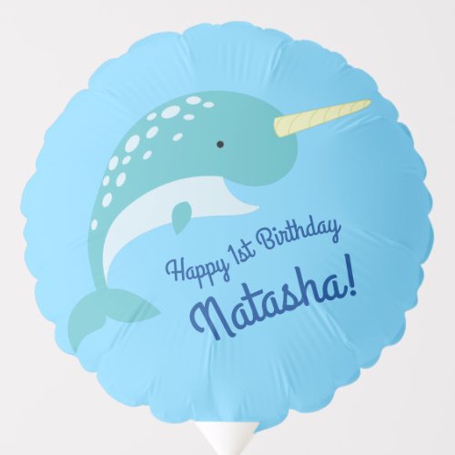 Narwhals Ocean Cute 1st Birthday Party Theme Balloon