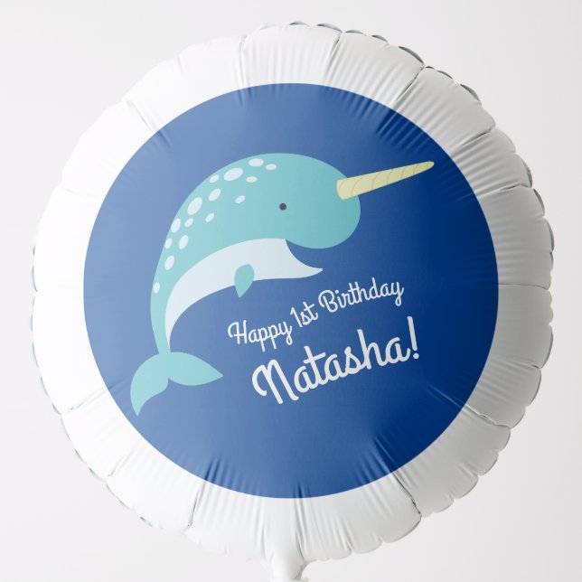 Narwhals Ocean Cute 1st Birthday Party Theme Balloon (Front)