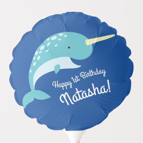 Narwhals Ocean Cute 1st Birthday Party Theme Balloon