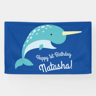Narwhals Ocean Cute 1st Birthday Party Theme Banner