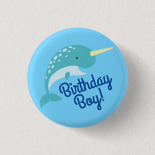 Narwhals Ocean Cute 1st Birthday Party Theme Button