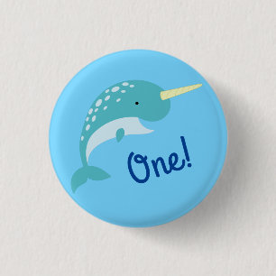 Narwhals Ocean Cute 1st Birthday Party Theme Button