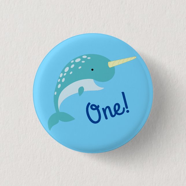 Narwhals Ocean Cute 1st Birthday Party Theme Button (Front)