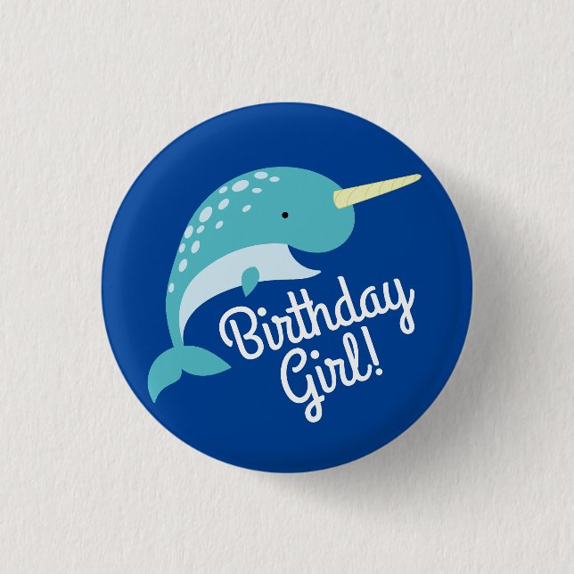 Narwhals Ocean Cute 1st Birthday Party Theme Button (Front)