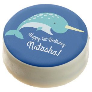 Narwhals Ocean Cute 1st Birthday Party Theme Chocolate Covered Oreo