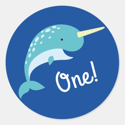 Narwhals Ocean Cute 1st Birthday Party Theme Classic Round Sticker