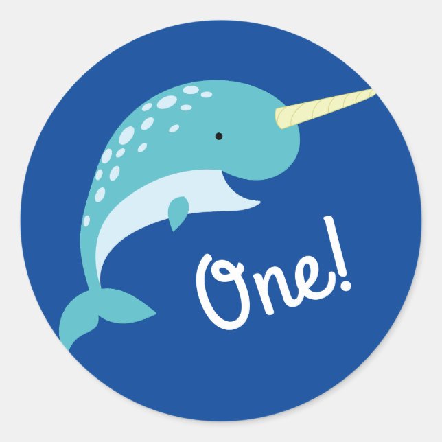 Narwhals Ocean Cute 1st Birthday Party Theme Classic Round Sticker (Front)